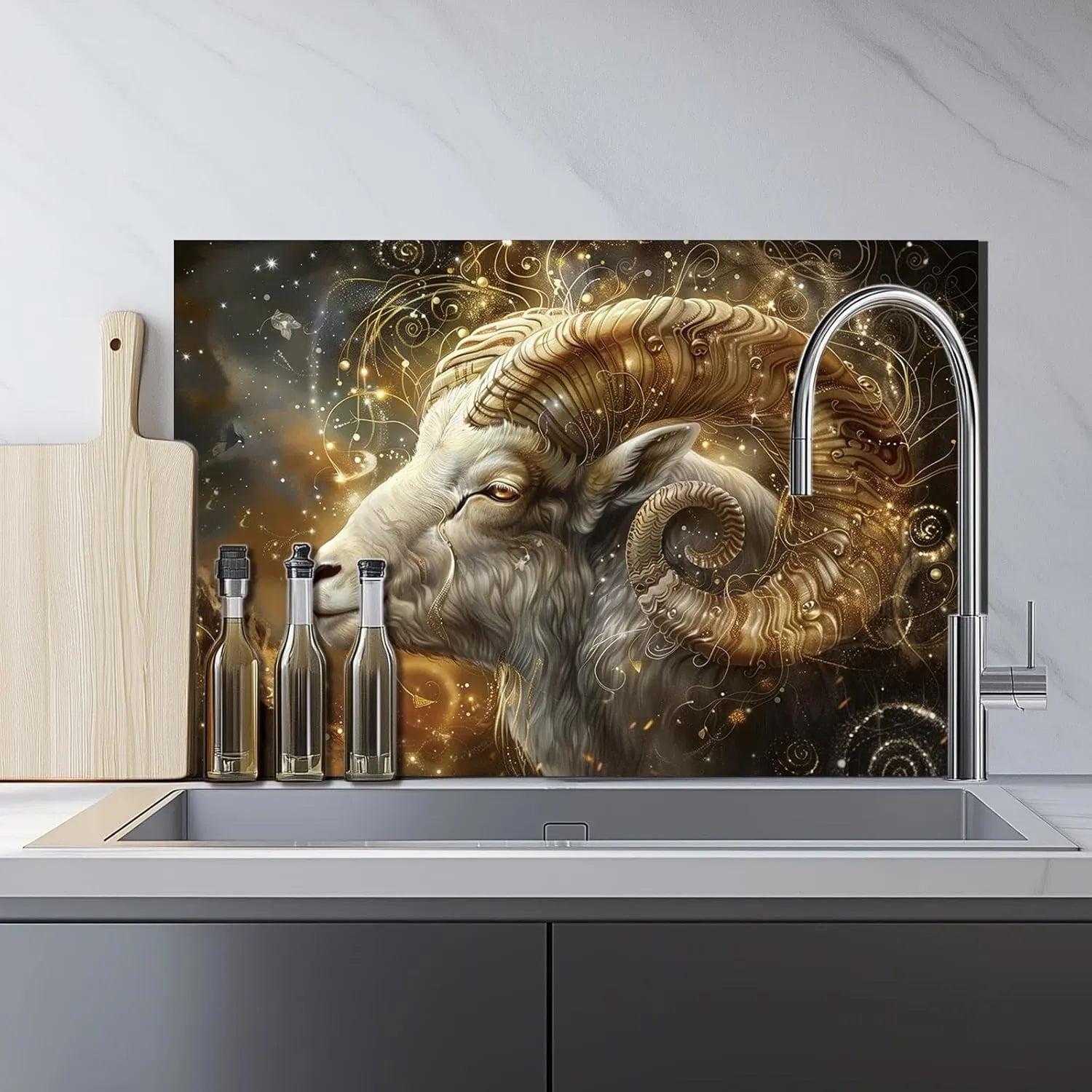 Twelve Zodiac Signs - Tempered Glass Backsplash for Kitchen detail view