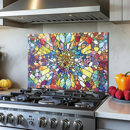 Tempered glass mosaic abstract backsplash for kitchen stove wall - colorful decorative panel