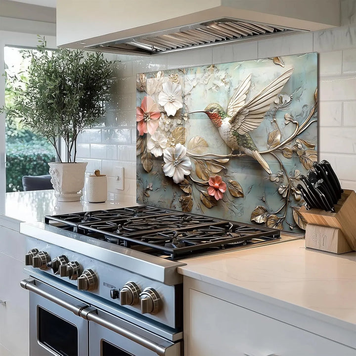 3D hummingbird - Tempered Glass Backsplash for Kitchen