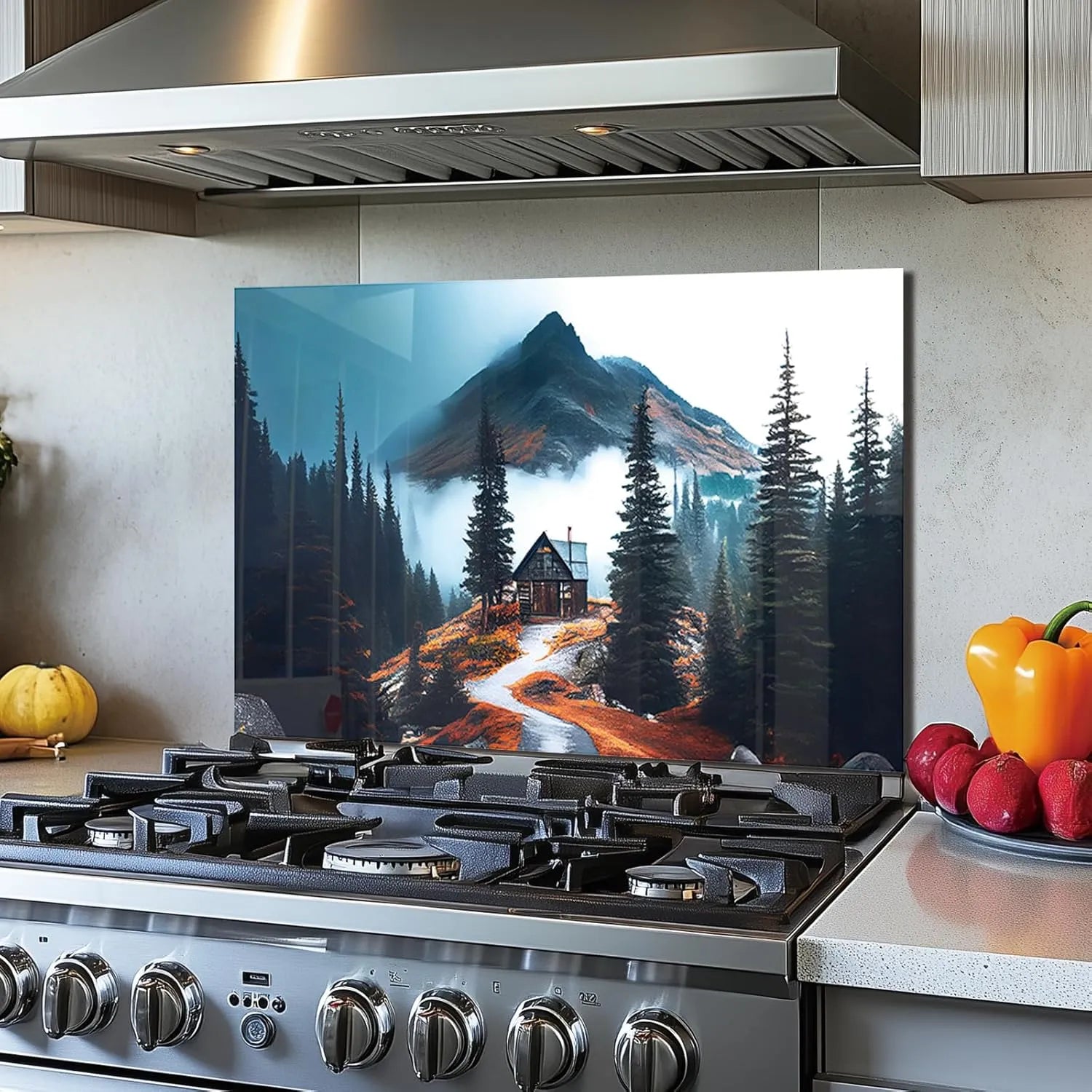 Tempered glass tiny house stove back top cover kitchen decor with fresh produce accents