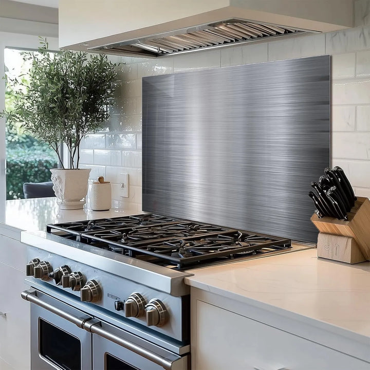 Silver Heat-Resistant Tempered Glass Kitchen Backsplash