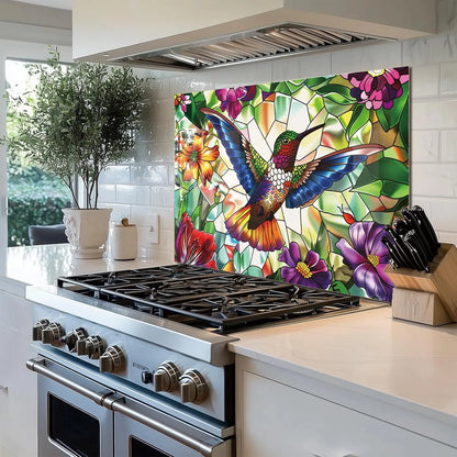 Tempered glass hummingbird kitchen sink cover splash guard as backsplash behind stove