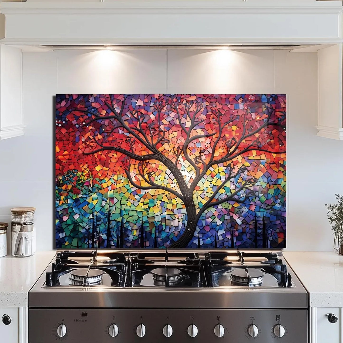 Sun Tree Glass Backsplash Vibrant Mosaic Tree Pattern Kitchen Backsplash