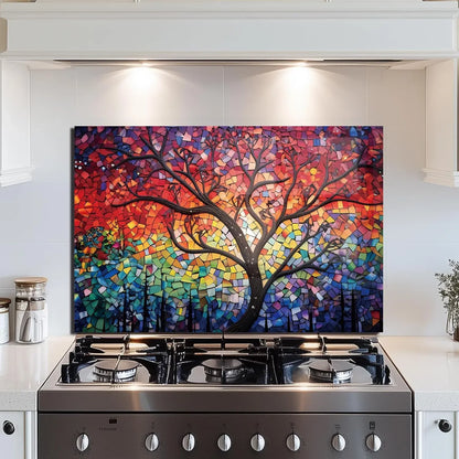 Sun Tree Glass Backsplash Vibrant Mosaic Tree Pattern Kitchen Backsplash