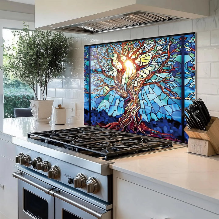 Tree of Life Heat-Resistant Glass Kitchen Backsplash