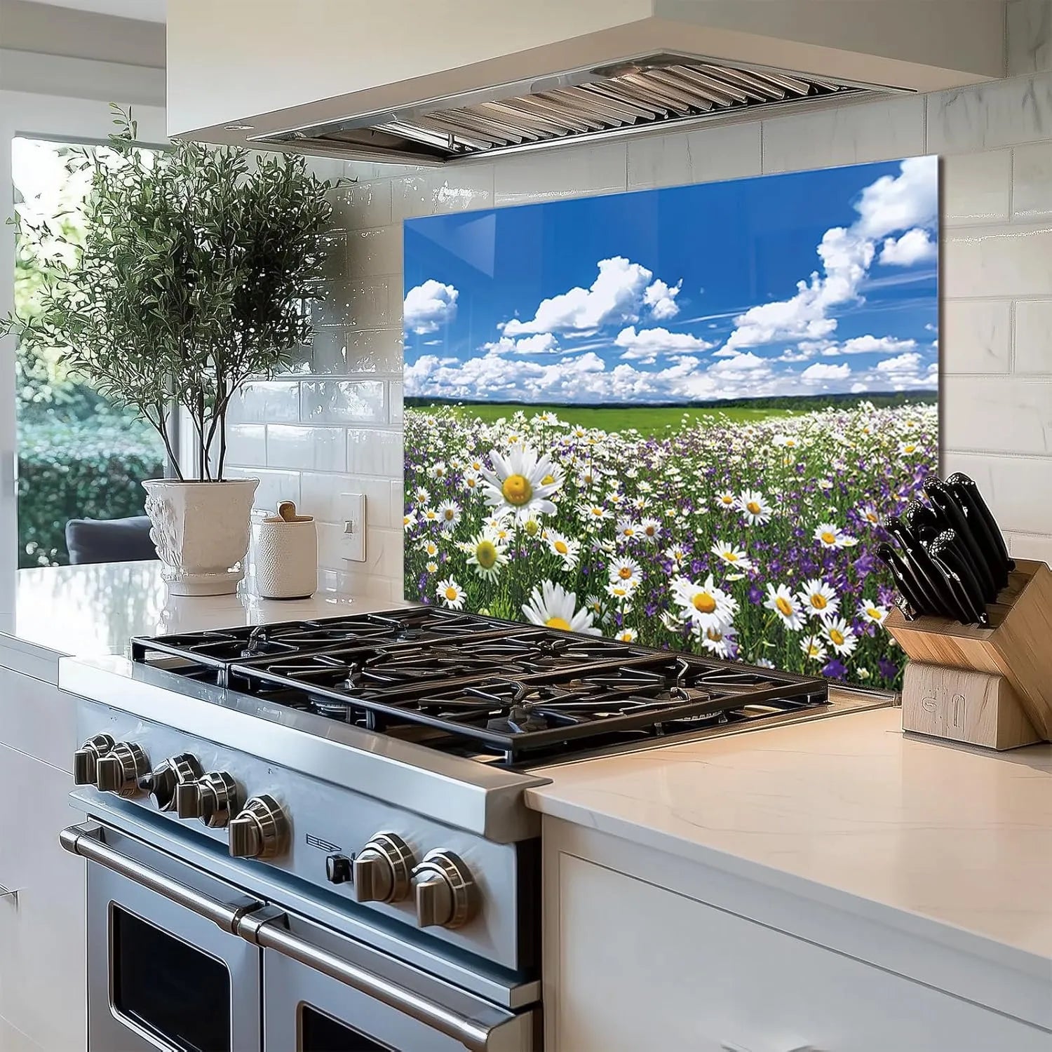 Wild Flower Pictures Tempered Glass Kitchen Backsplash detail view