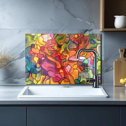 Colorful tempered glass stained glass kitchen sink backsplash - energy design