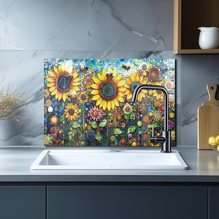 Sunflower Heat-Resistant Tempered Glass Kitchen Backsplash