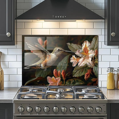 Hummingbird & Blooms Tempered Glass Stove Backsplash