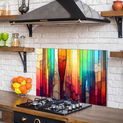 Colorful Tempered Glass Kitchen Backsplash With White Brick Wall - Unique Zone