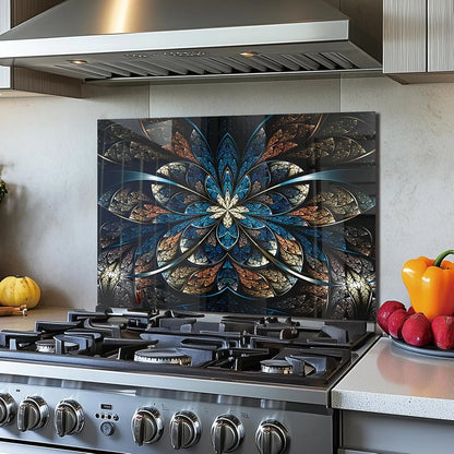 Abstract fractal flower tempered glass stove back top cover on modern kitchen stove