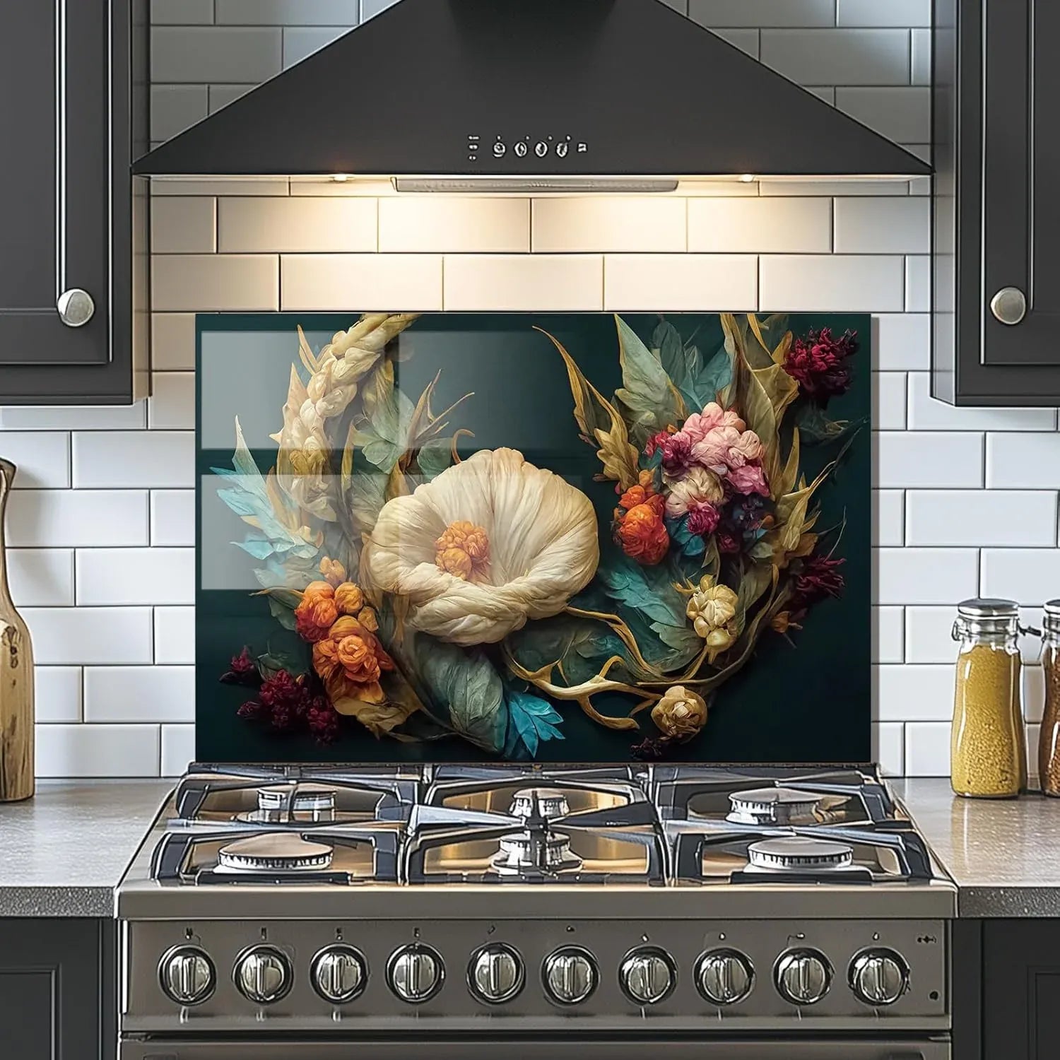 Colorful flowers tempered glass kitchen backsplash on modern stove unique zone