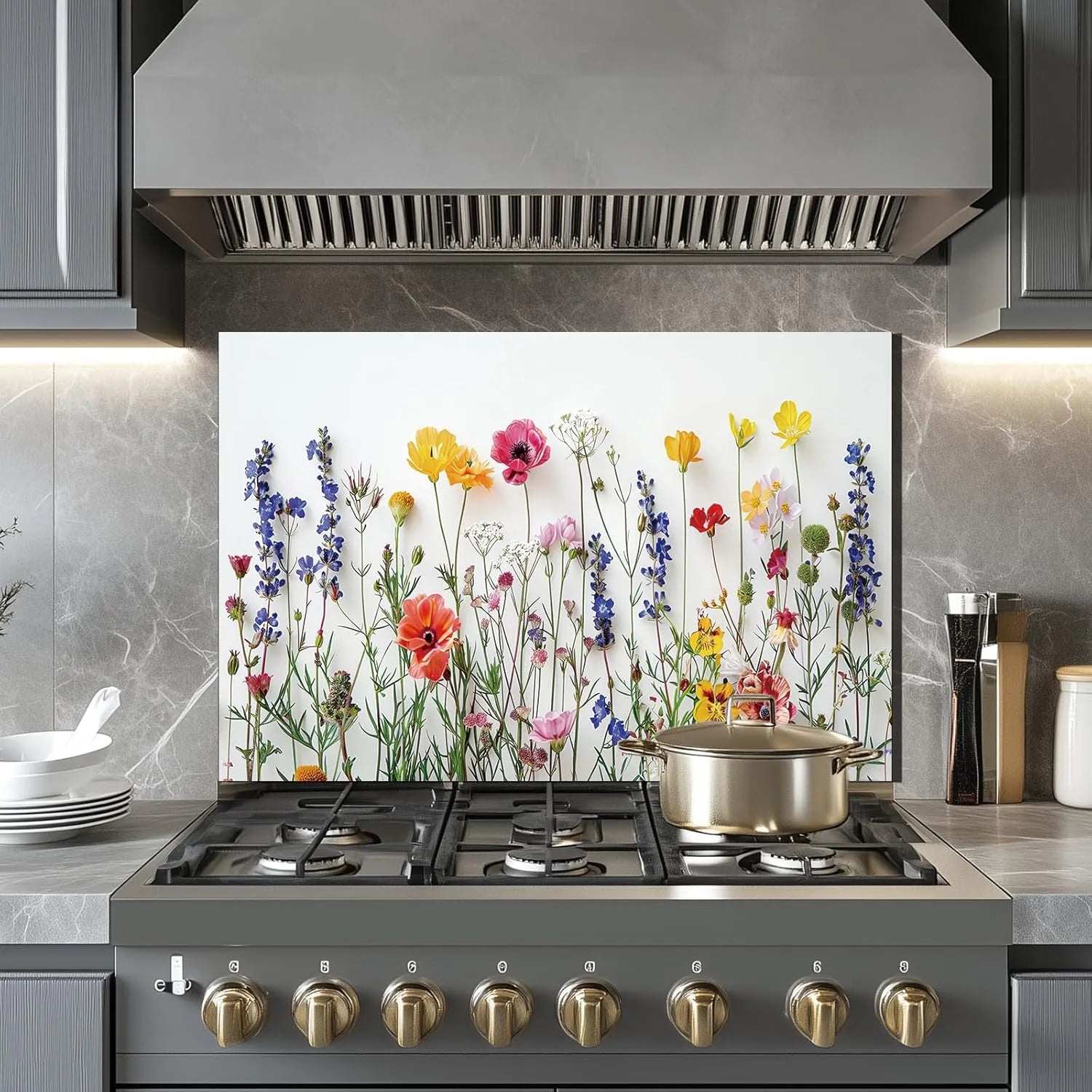 Flowers - Tempered Glass Backsplash for Kitchen detail view