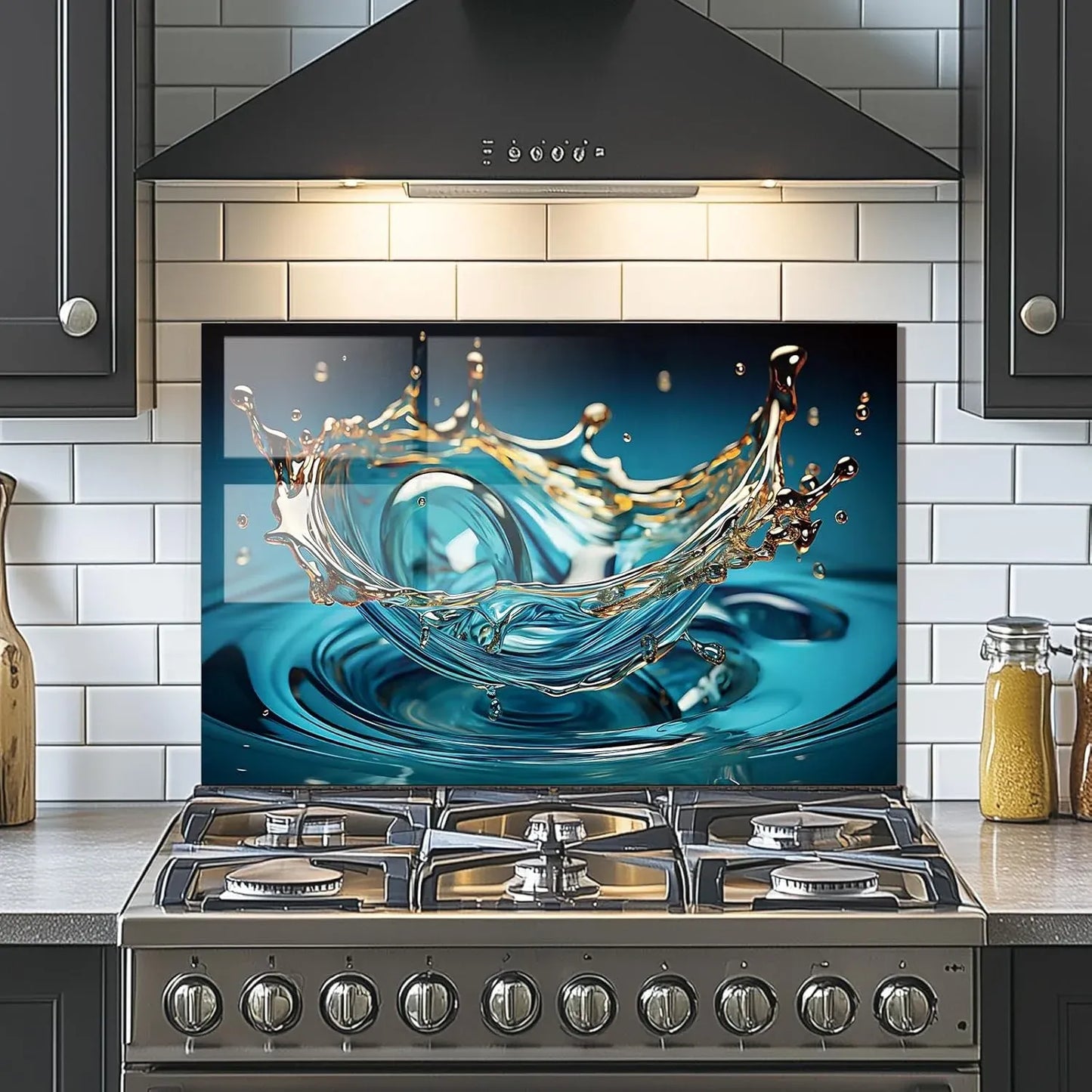 Water - Tempered Glass Backsplash for Kitchen