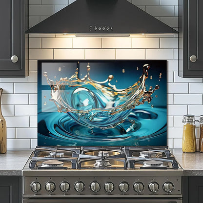 Water - Tempered Glass Backsplash for Kitchen