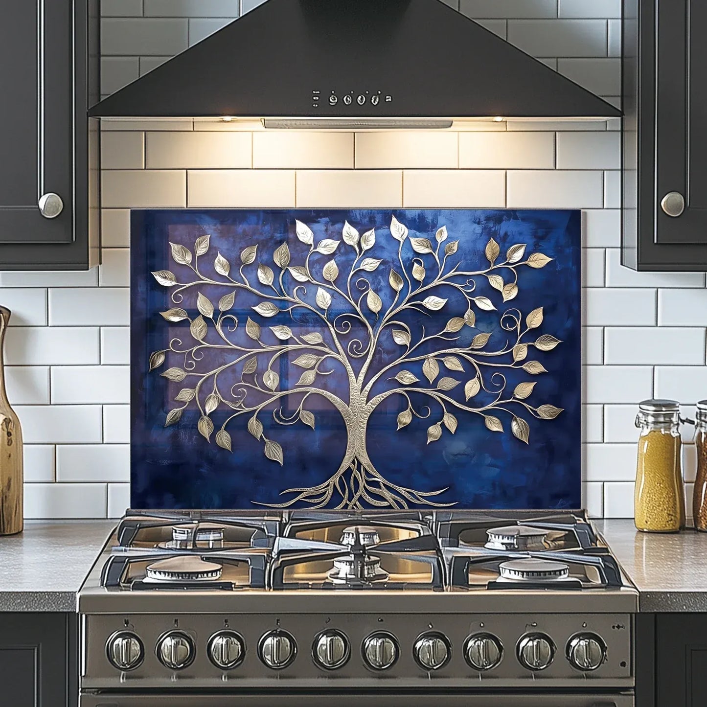 Tree of Life Tempered Glass Backsplash For Kitchen