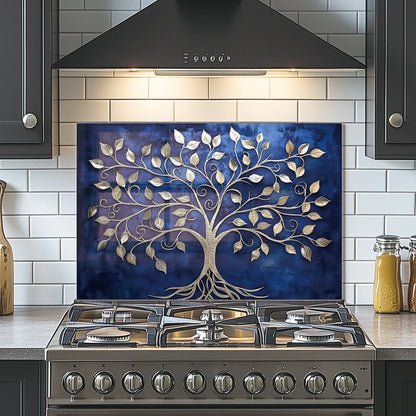 Tree of Life Tempered Glass Backsplash For Kitchen