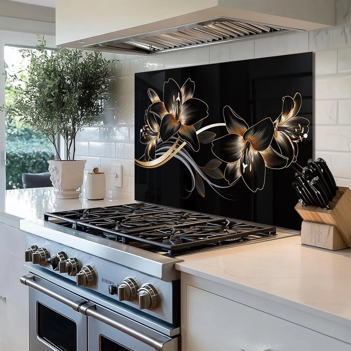 Golden Lily Kitchen Sink Cover Splash Guard Tempered Glass Backsplash