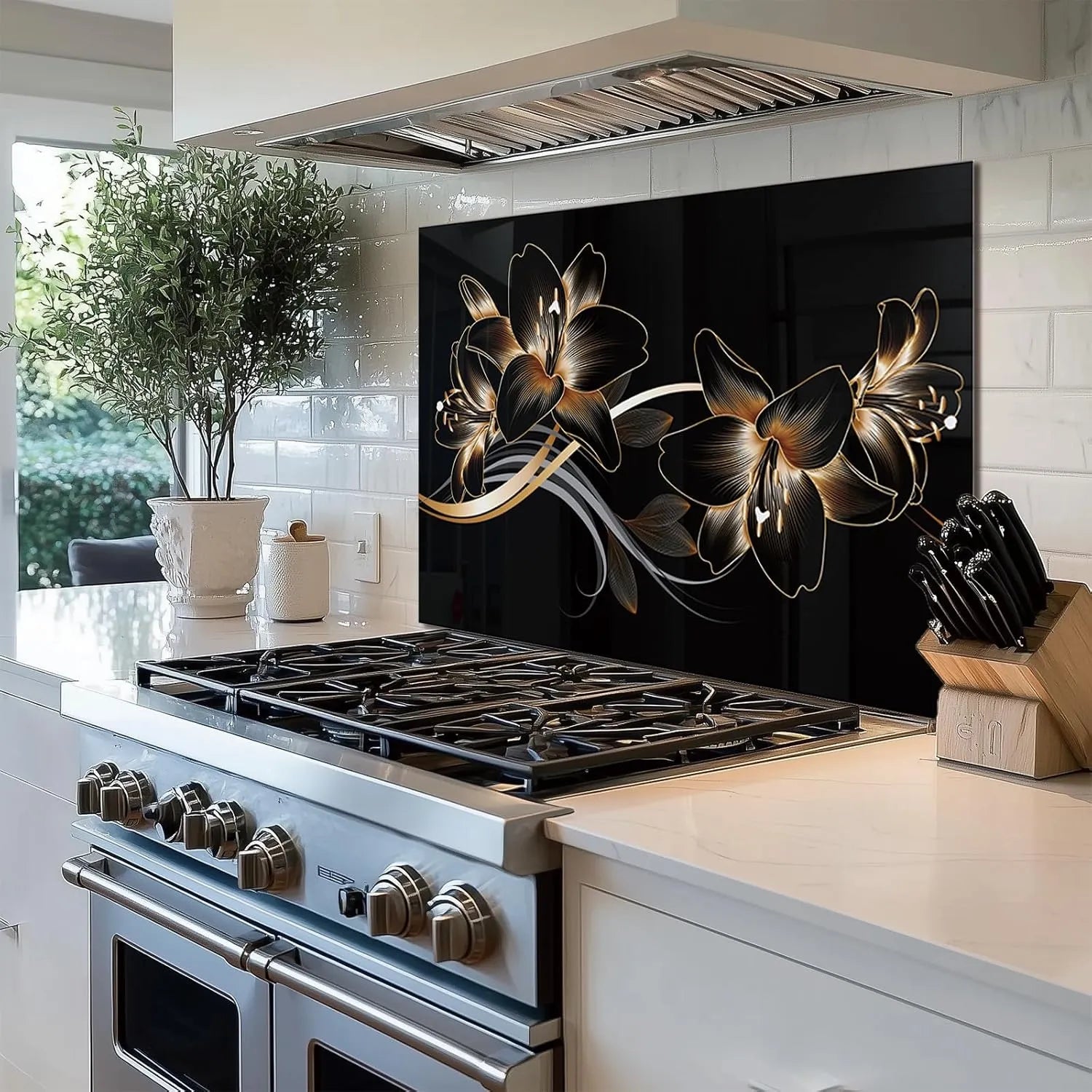 Golden Lily Kitchen Sink Cover Splash Guard Tempered Glass Backsplash