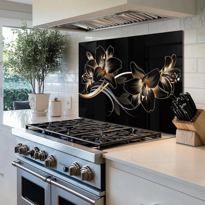 Golden Lily Kitchen Sink Cover Splash Guard Tempered Glass Backsplash