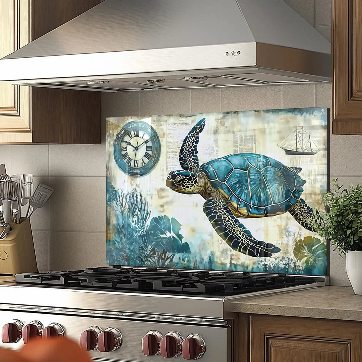Turtle Glass Kitchen Backsplash detail view