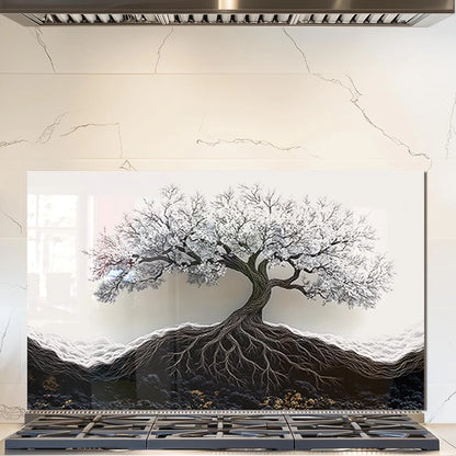 Tree of Life tempered glass kitchen backsplash close-up product view