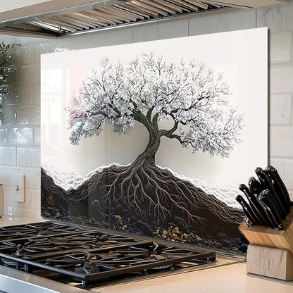 Tree of Life tempered glass kitchen backsplash size reference view