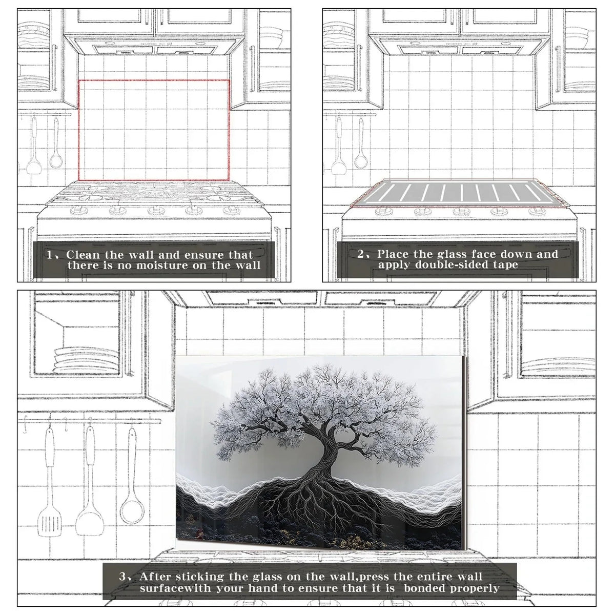 Easy installation steps for tempered glass kitchen backsplash
