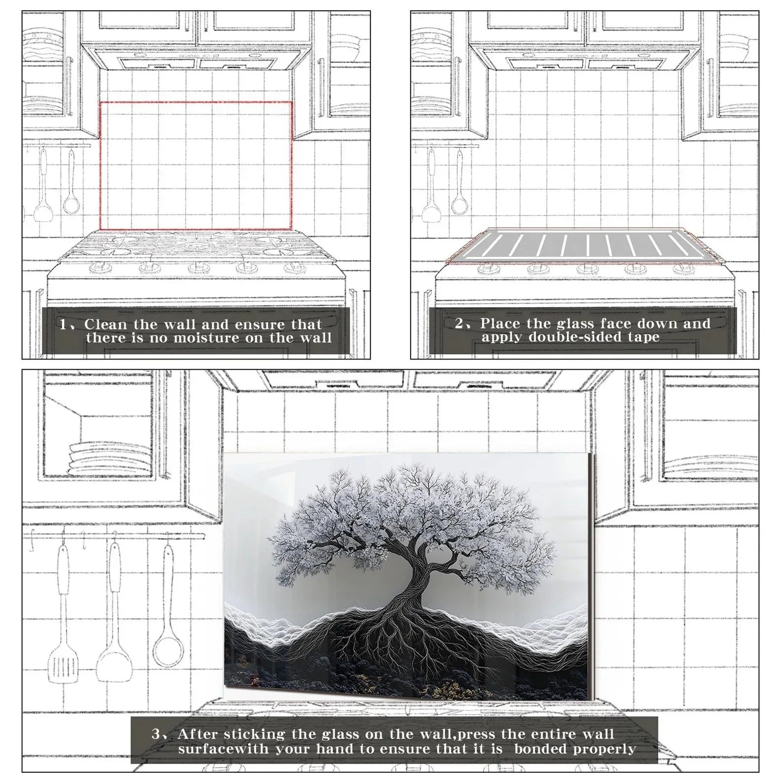 Easy installation steps for tempered glass kitchen backsplash