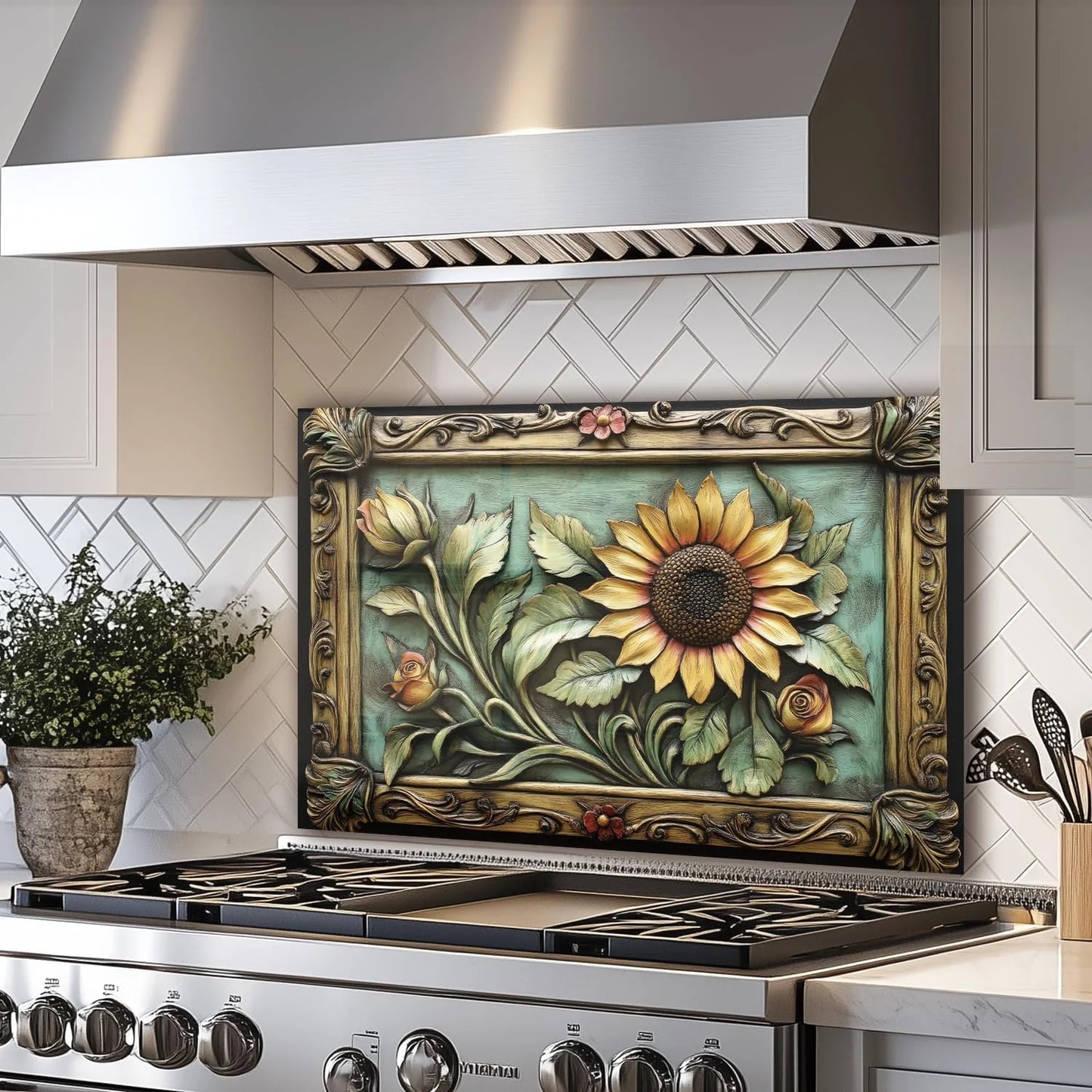 Sunflower tempered glass kitchen backsplash kitchen wall display