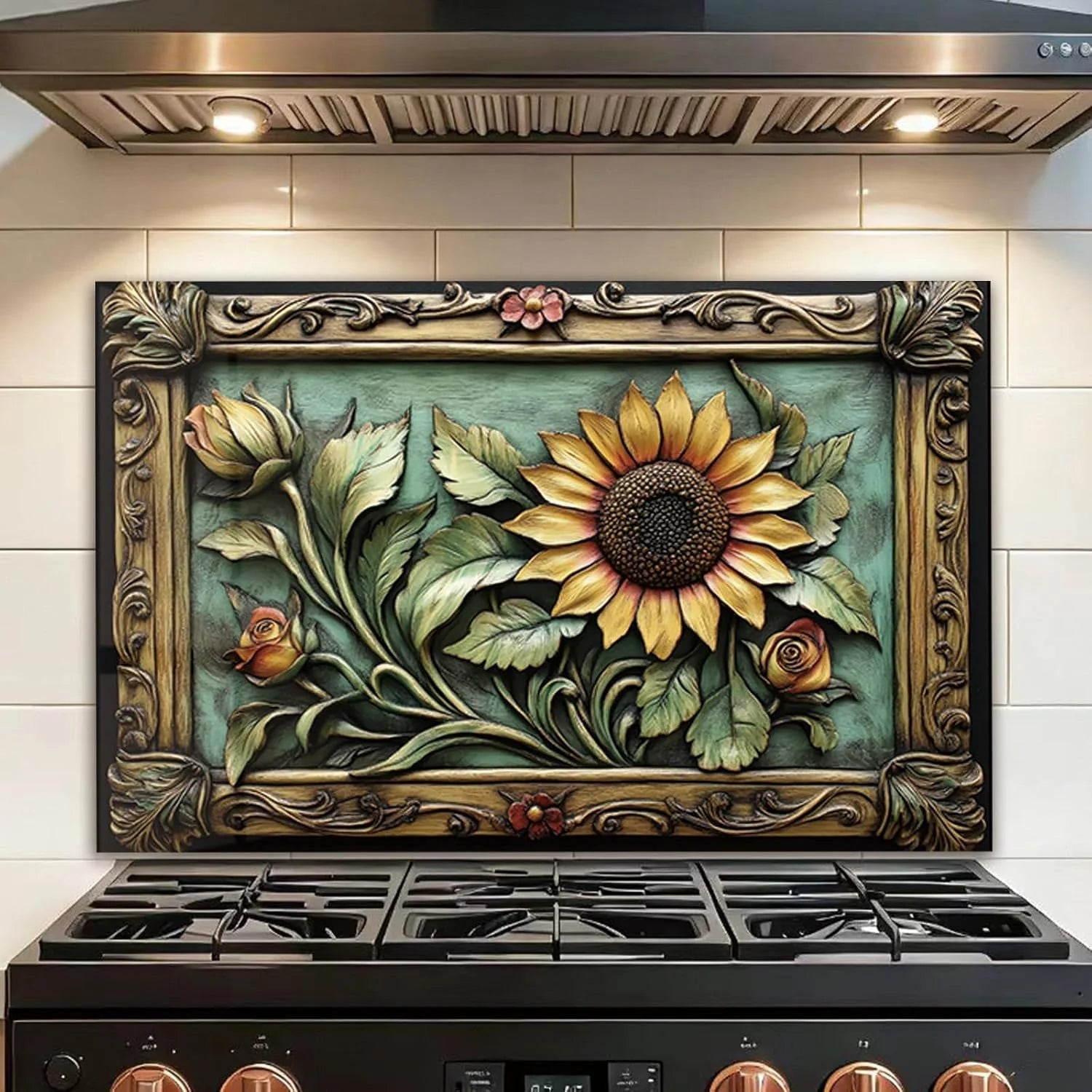 Sunflower tempered glass kitchen backsplash size reference view
