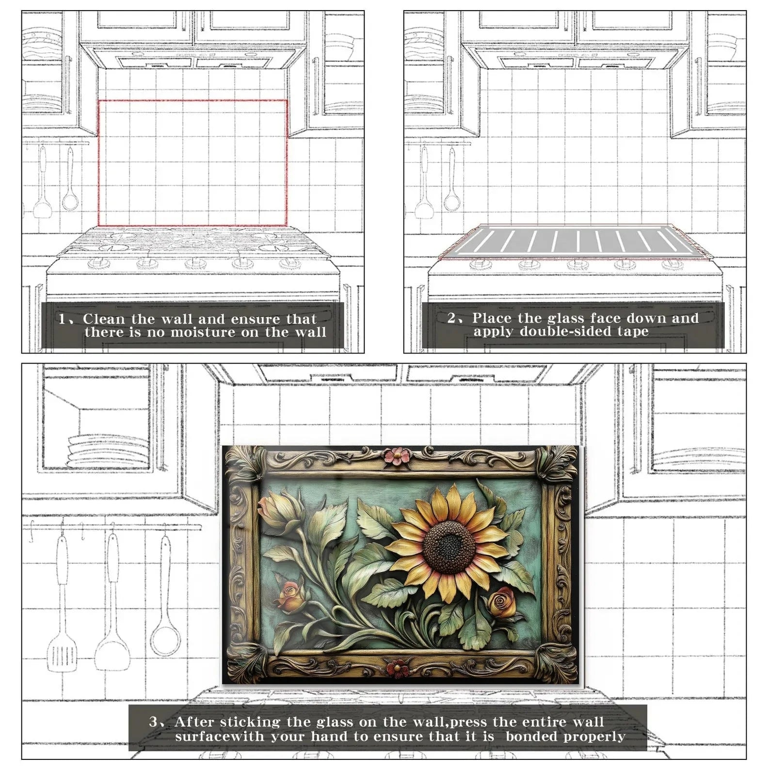 Easy installation steps for tempered glass kitchen backsplash