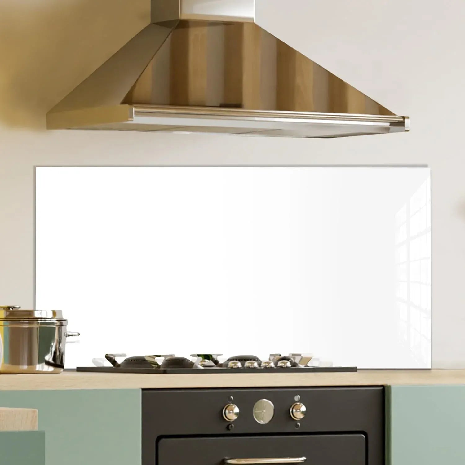 White Tempered Glass Kitchen Backsplash detail view