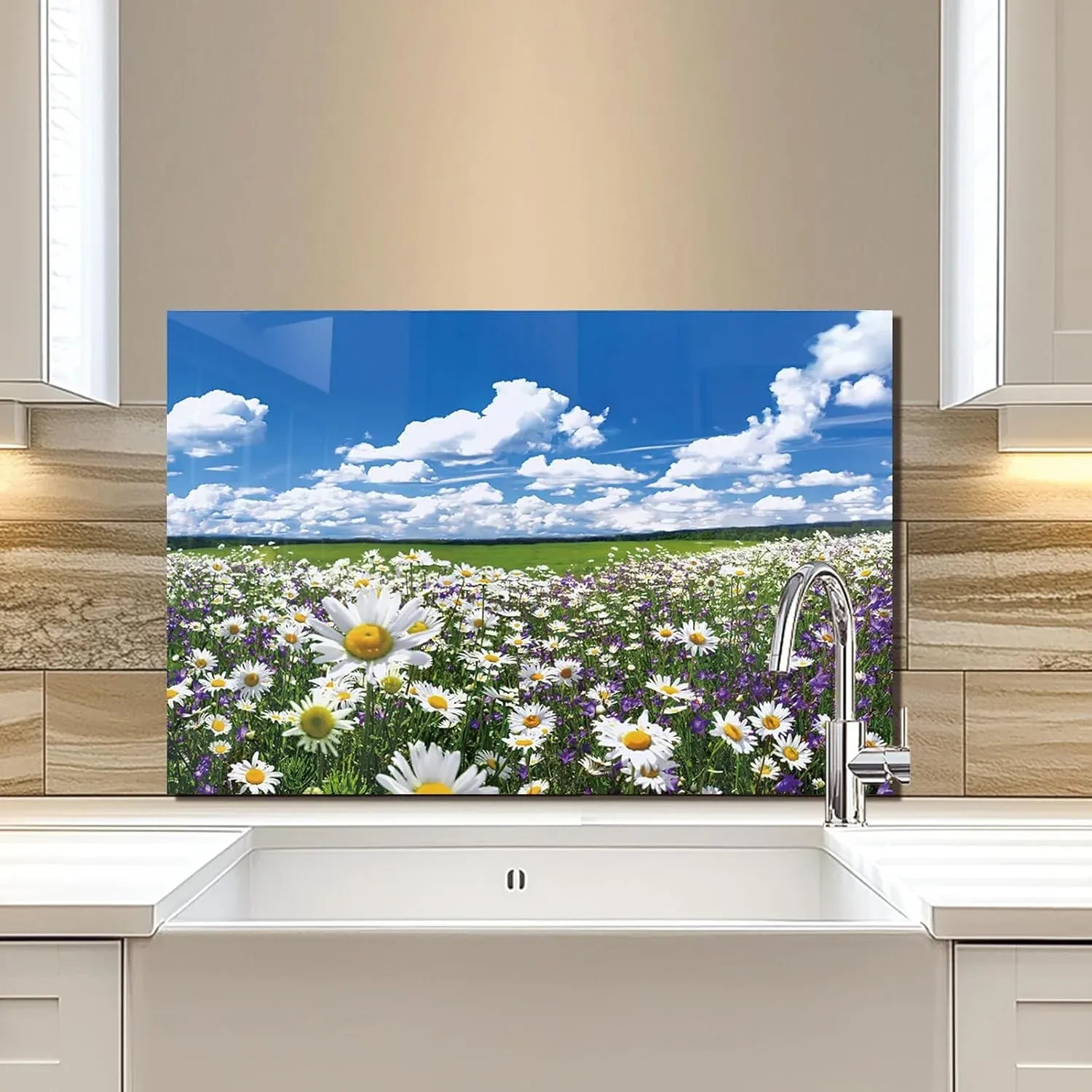 Wild Flower Pictures Tempered Glass Kitchen Backsplash lifestyle view