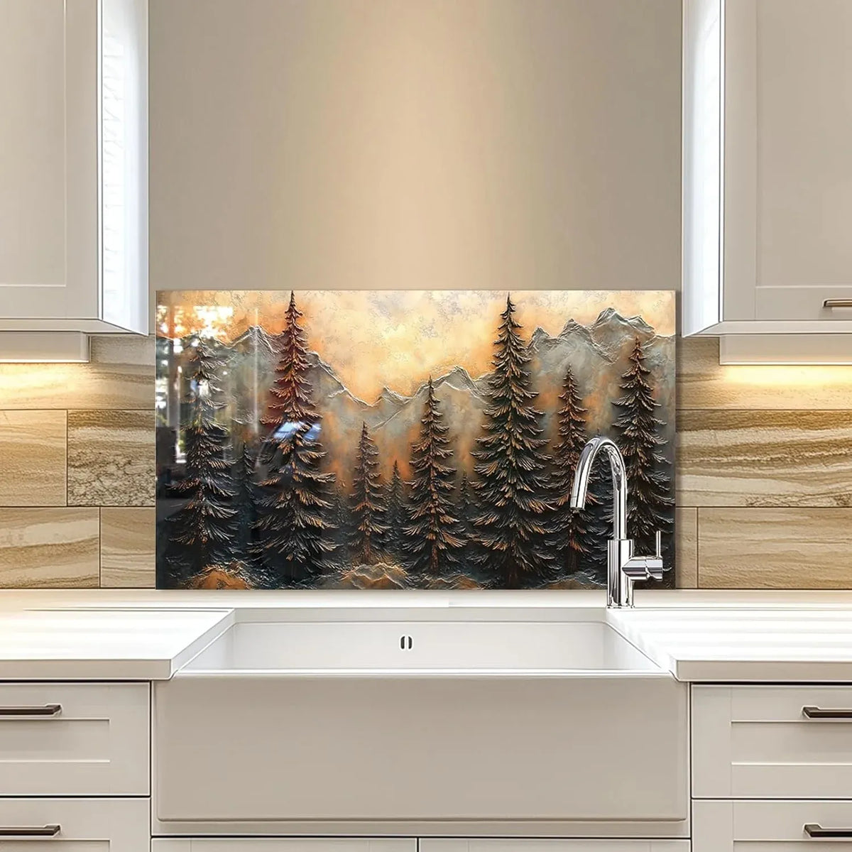 Tempered glass 3D pine forest kitchen sink cover splash guard