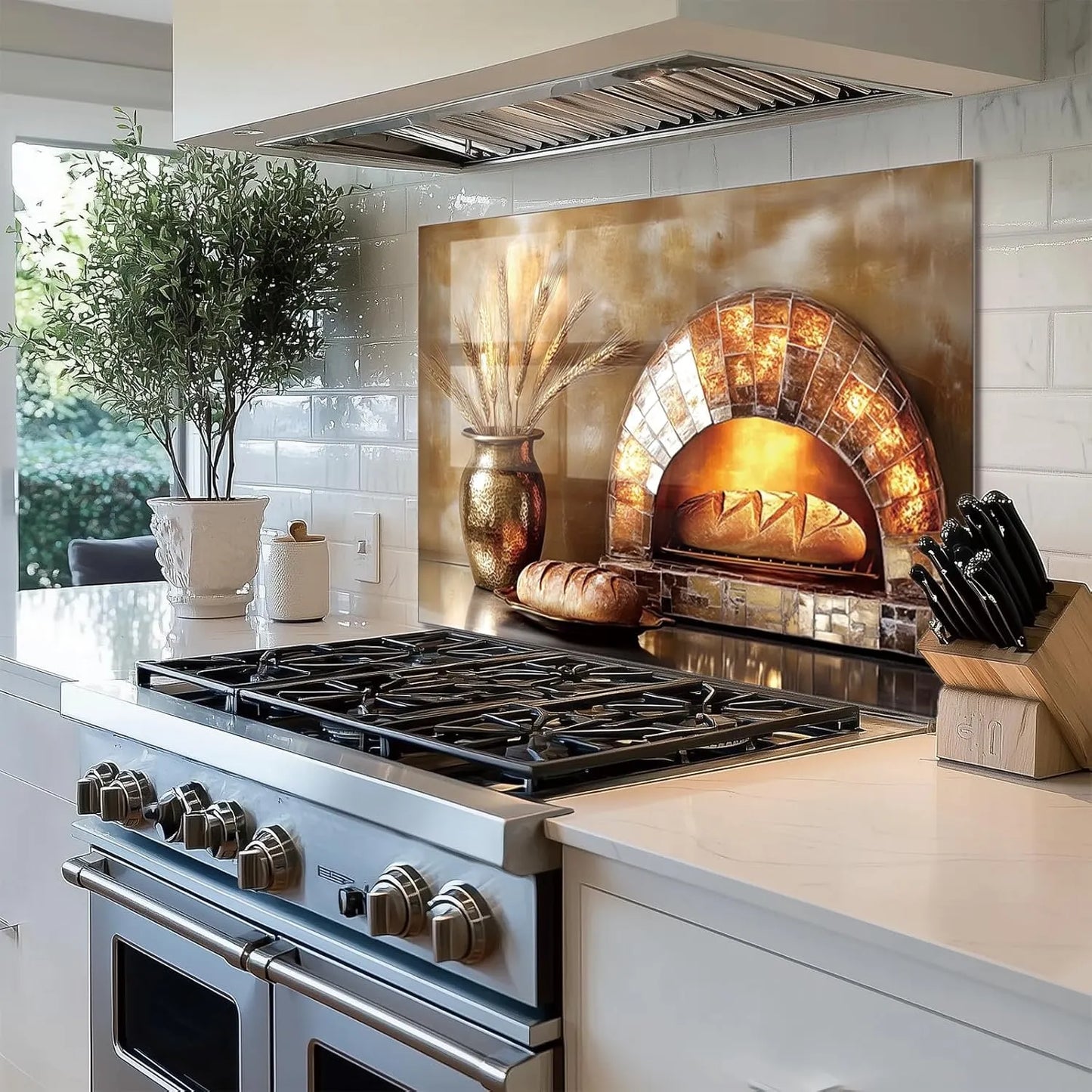 Bread Oven Kitchen Sink Cover Splash Guard Installed Over Stove in Modern Kitchen