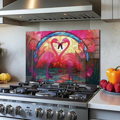 Flamingo tempered glass stove backsplash top cover installed above gas stove