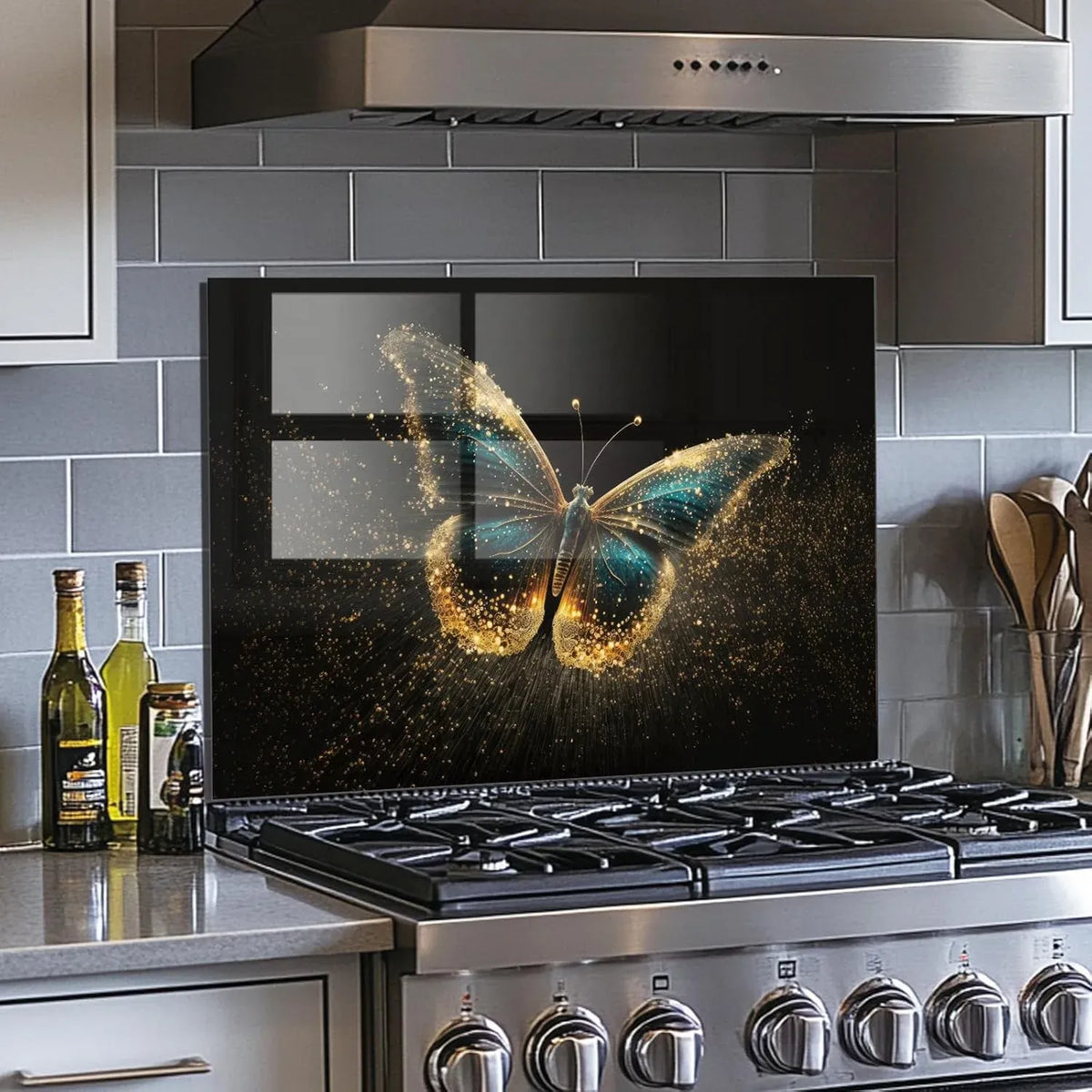 Butterfly Glass Backsplash Behind Kitchen Stove - Unique Zone