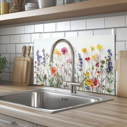 Flowers - Tempered Glass Backsplash for Kitchen