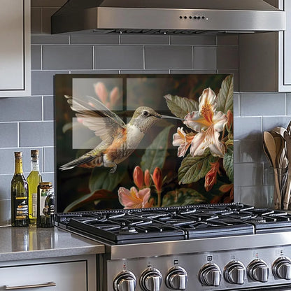 Hummingbird tempered glass kitchen backsplash decorative floral design