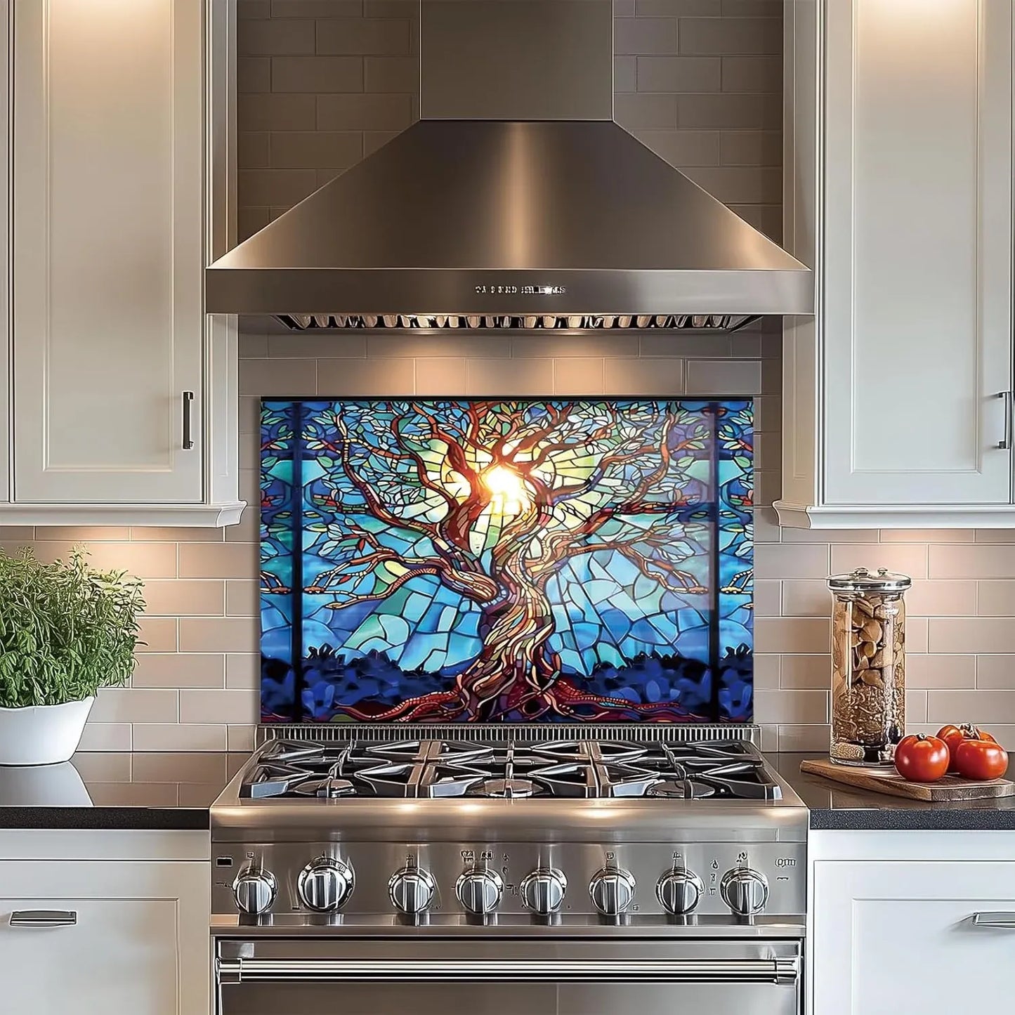 Tree of Life Tempered Glass Kitchen Backsplash