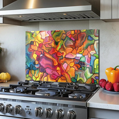 Vibrant tempered glass stained glass kitchen stove backsplash - energy design