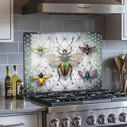 Colorful fireflies tempered glass kitchen backsplash near countertop