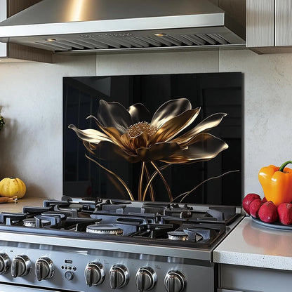 Tempered Glass Golden Lotus Backsplash for Kitchen Behind Stove