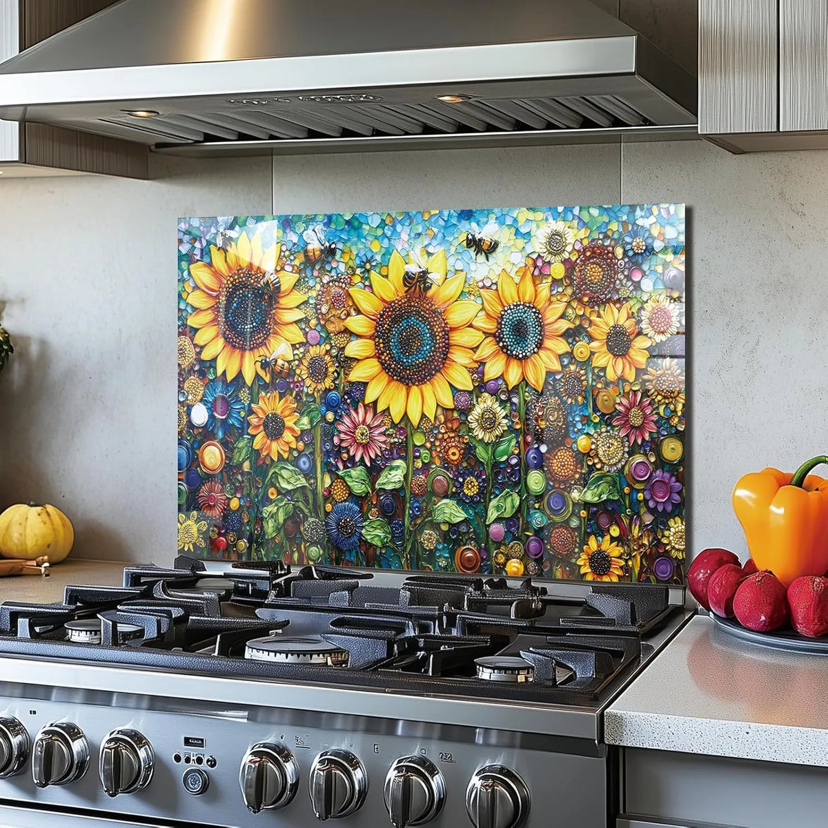 Tempered glass sunflower stove backsplash top cover in modern kitchen