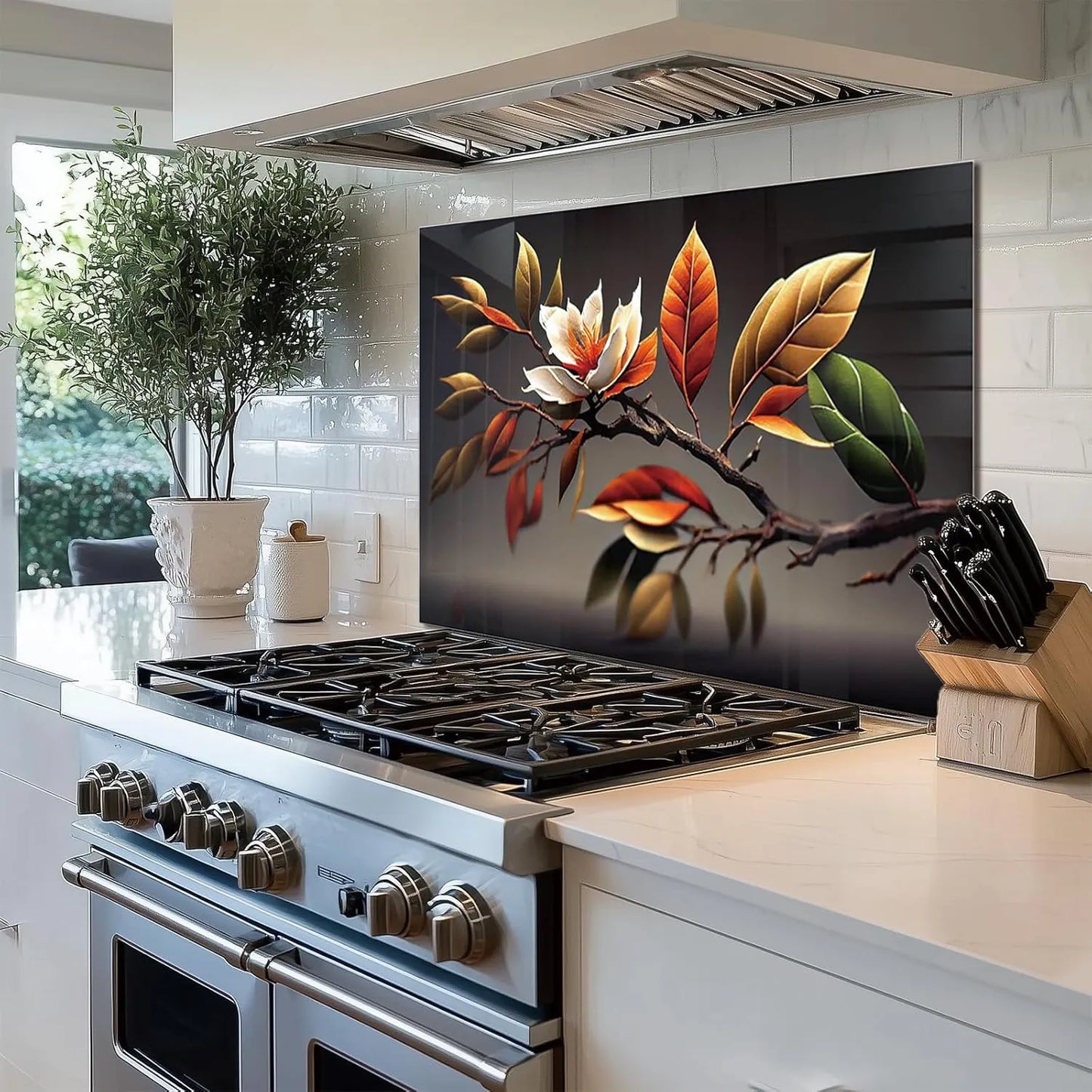 Magnolia Kitchen Sink Cover Splash Guard behind stove in modern kitchen