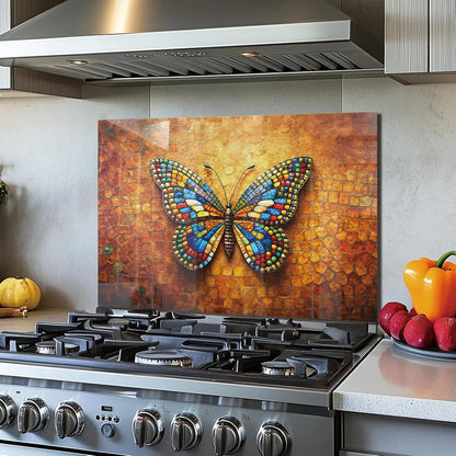 Tempered Glass 3D Butterfly Stove Backsplash Top Cover Installed Above Gas Stove