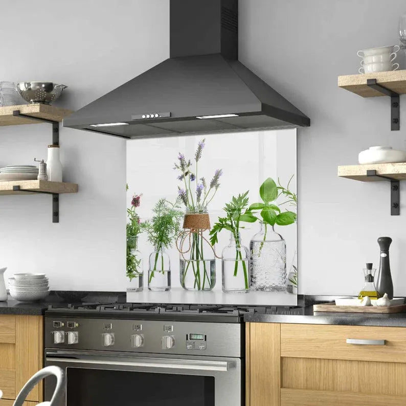 Transparent Vase Image Tempered Glass Stove Backsplash detail view