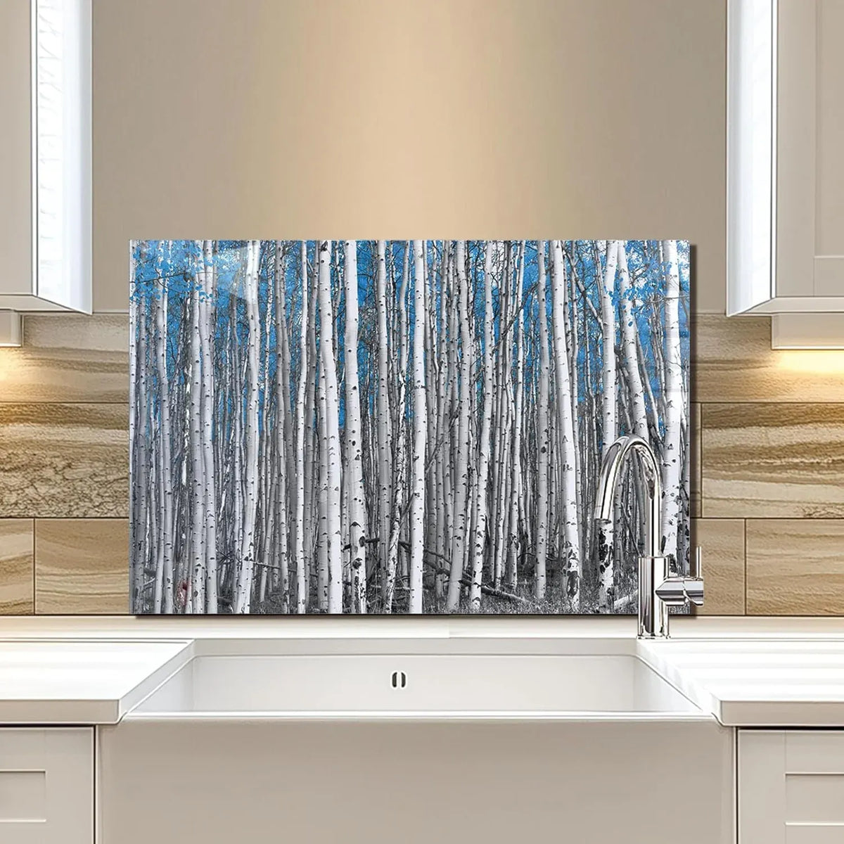 Poplar tree with blue leaves kitchen sink cover splash guard decorative panel