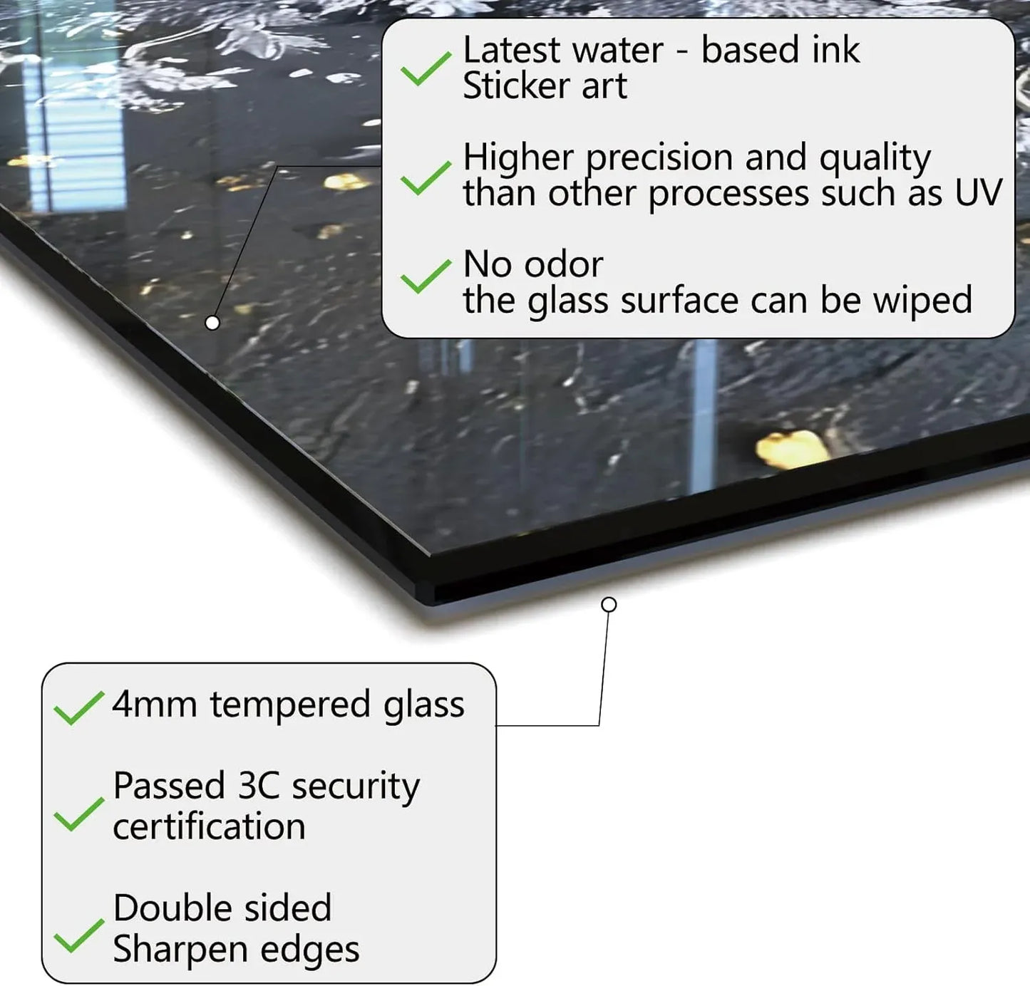 Gold and Silver Tree of Life Tempered Glass Backsplash - 4mm Tempered Glass, Water-Based Ink Features - Unique Zone